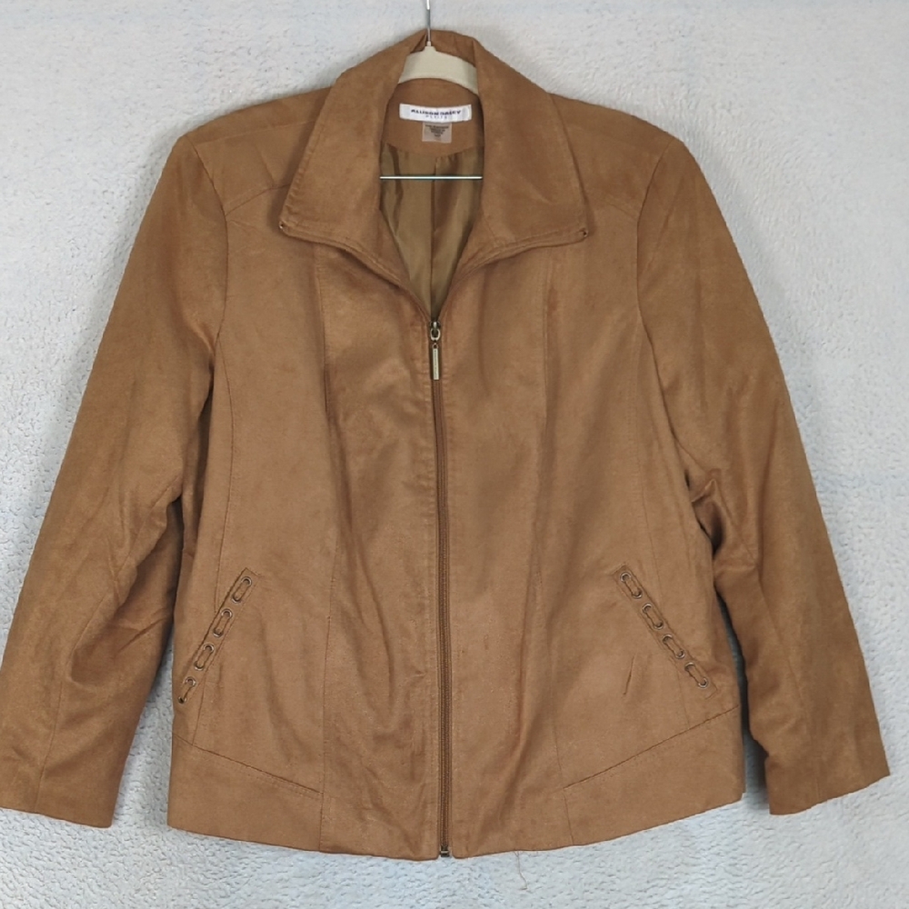 Allison Daley Women's Brown Faux Suede Bomber Jacket Size 14 Petite